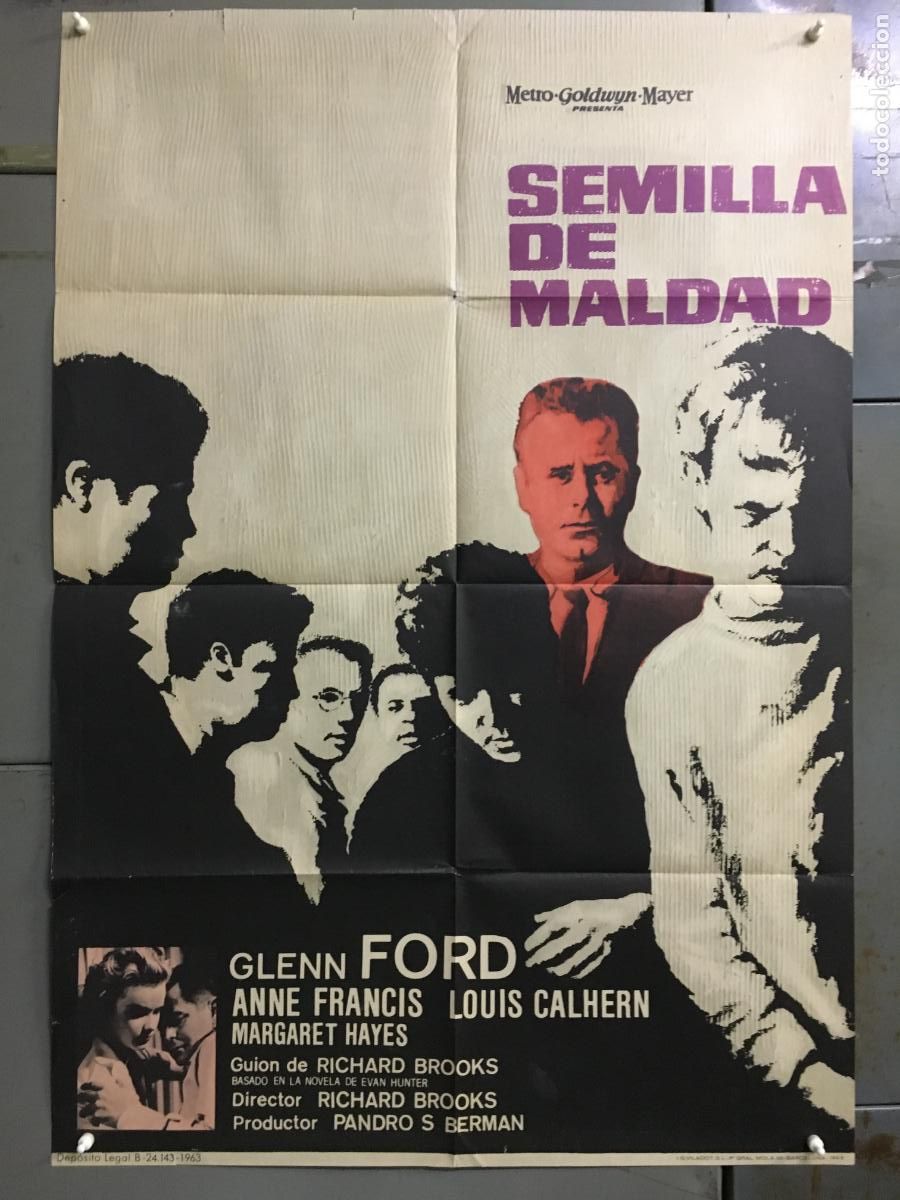 Cinema: ODC C637 SEMILLA DE MALDAD GLENN FORD ANNE FRANCIS SIDNEY POITIER POSTER ORIGINAL 70X100 ESTRENO