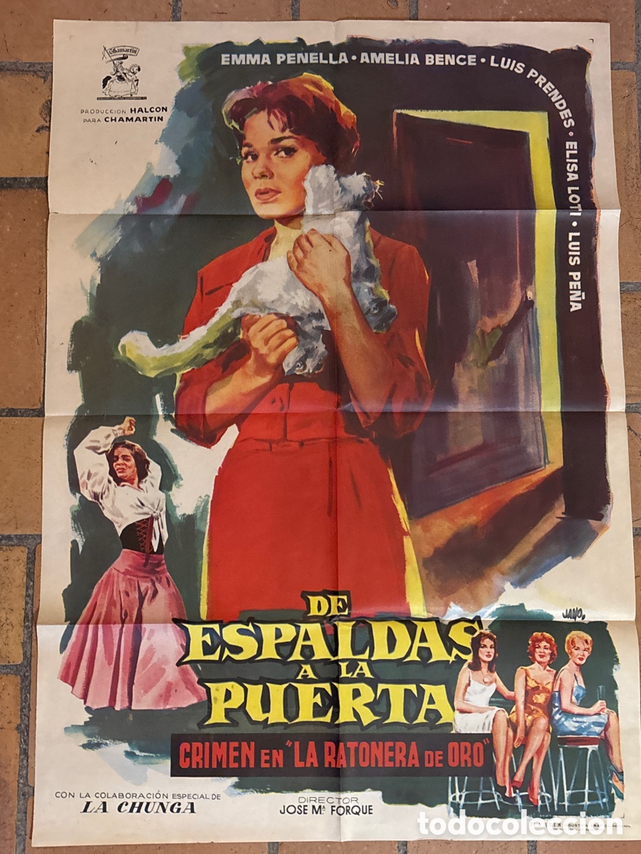 Cin&eacute;ma: Cartel p&oacute;ster de cine, &ldquo; De espaldas a la puerta&rdquo;. Jos&eacute; Mar&iacute;a Forqu&eacute; , dibujante Jano. 1959