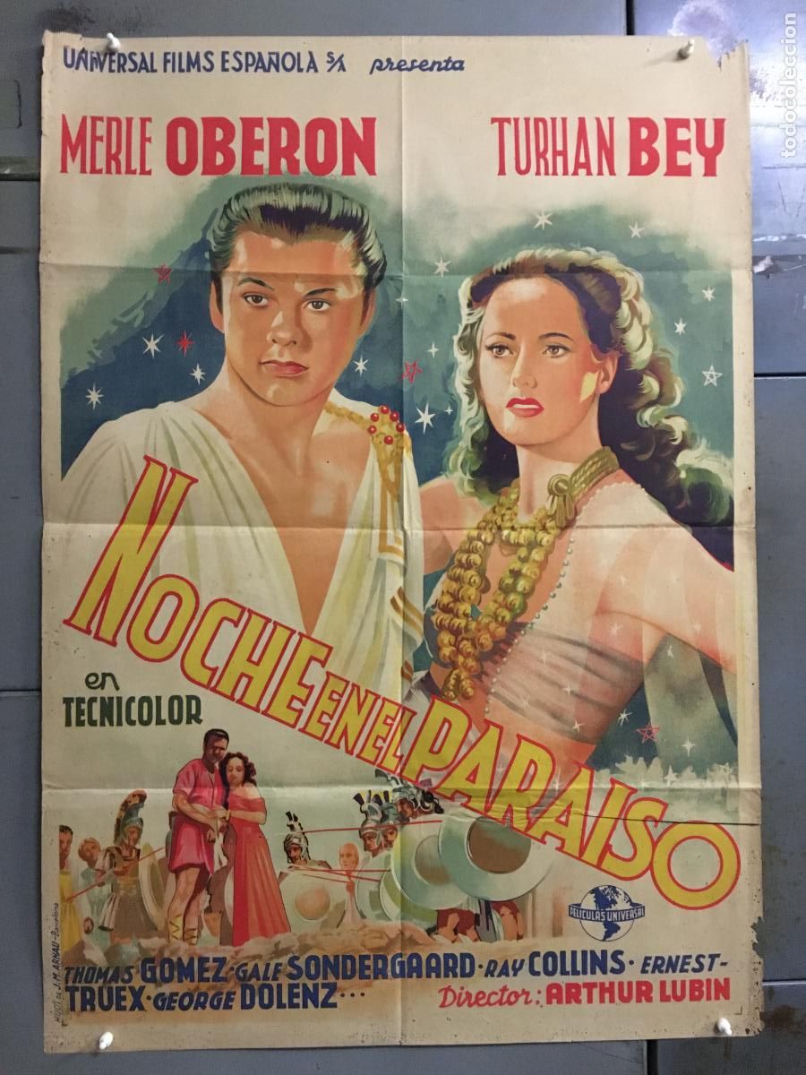 Cine: AFO97 NOCHE EN EL PARAISO MERLE OBERON TURHAN BEY POSTER ORIGINAL ESTRENO 70X100 LITOGRAFIA