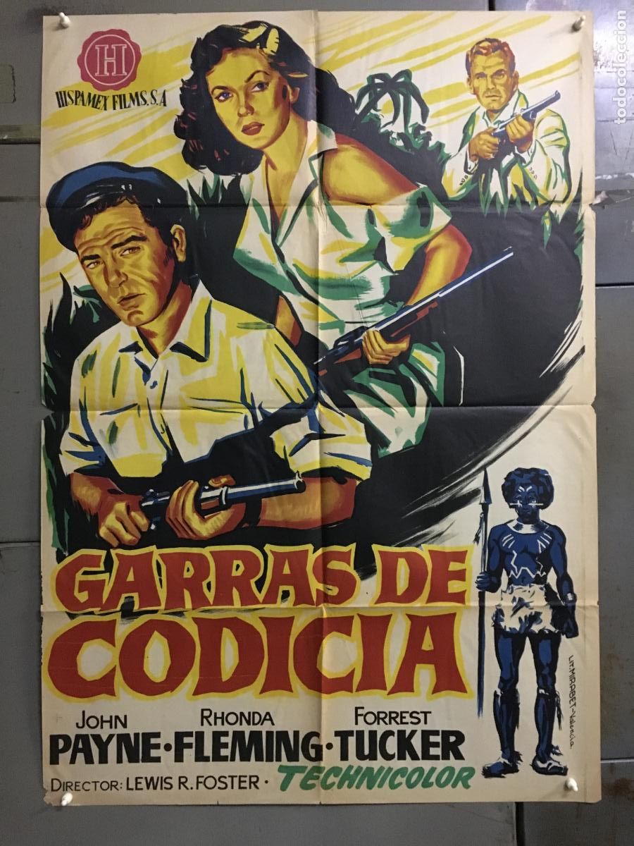Cine: AFP00 GARRAS DE CODICIA JOHN PAYNE RHONDA FLEMING POSTER ORIGINAL 70X100 ESTRENO LITOGRAFIA