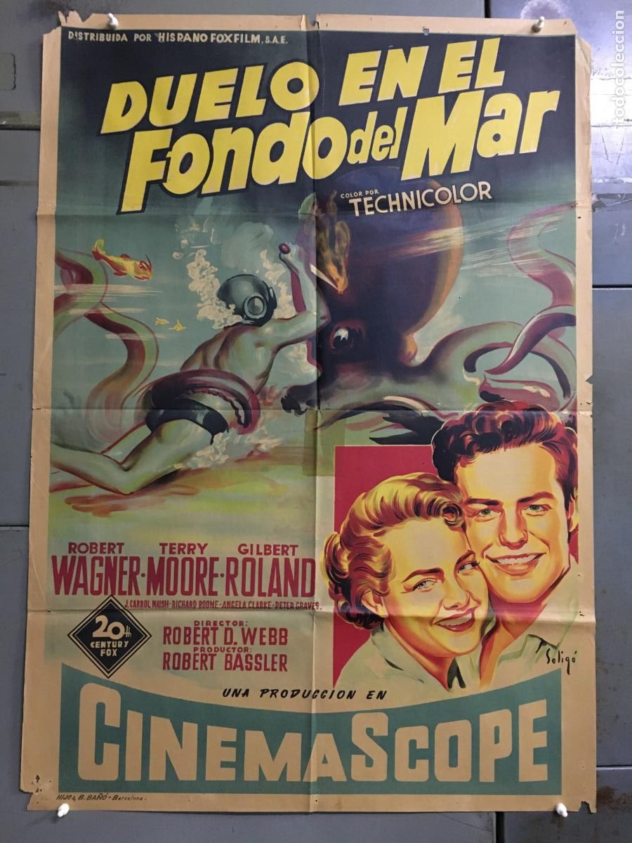 Cine: AFP02 DUELO EN EL FONDO DEL MAR ROBERT WAGNER SOLIGO CINEMASCOPE POSTER ORG 70X100 ESTRENO LITOGRAFI