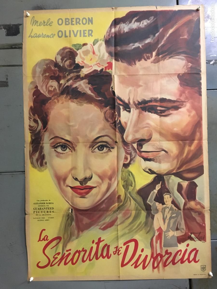 Cine: AFP03 DIVORCIO DE LA SE&Ntilde;ORITA X MERLE OBERON LAURENCE OLIVIER VENTURI POSTER ARGENTINO 75X110 LITO