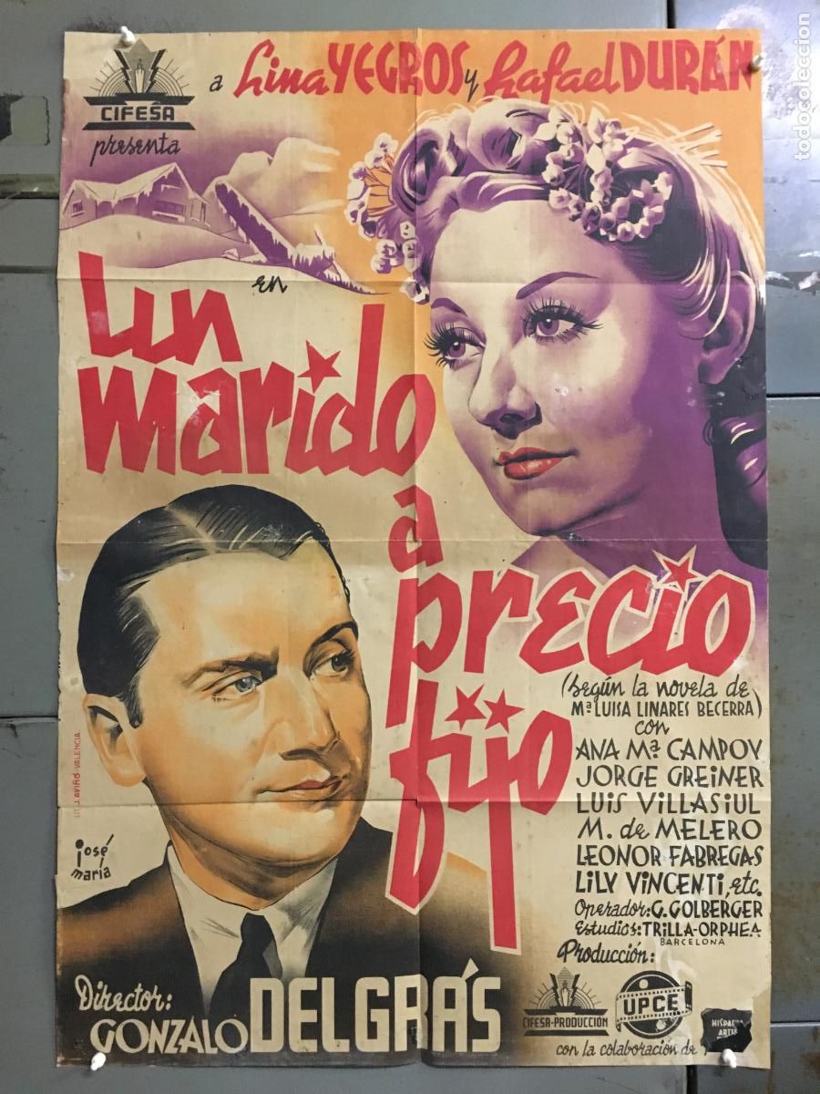 Kino: AFP04 UN MARIDO A PRECIO FIJO LINA YEGROS RAFAEL DURAN CIFESA POSTER ORIG ESTRENO 70X100 LITOGRAFIA