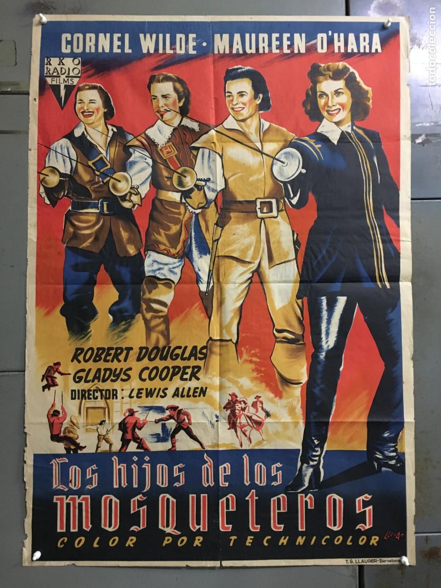 Cine: AFP05 LOS HIJOS DE LOS MOSQUETEROS MAUREEN O'HARA CORNEL WILDE POSTER 70X100 ESTRENO LITOGRAFIA