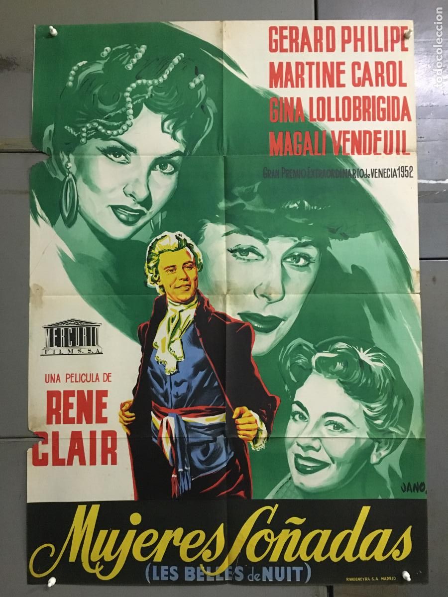 Cine: AFP08 MUJERES SO&Ntilde;ADAS GINA LOLLOBRIGIDA RENE CLAIR POSTER ORIGINAL 70X100 ESTRENO LITOGRAFIA