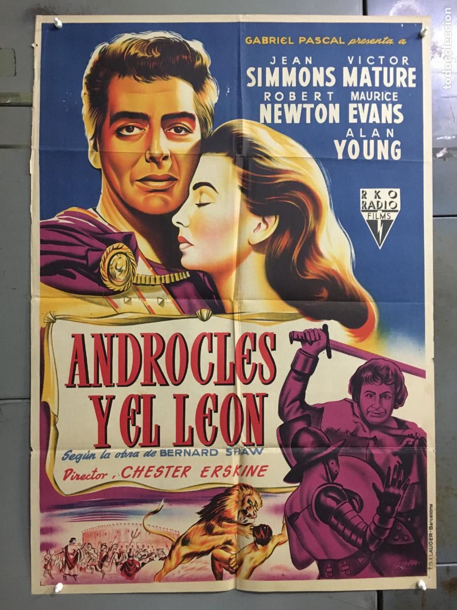 Cine: AFP11 ANDROCLES Y EL LEON JEAN SIMMONS VICTOR MATURE LLOAN POSTER ORIG 70X100 ESTRENO LITOGRAFIA