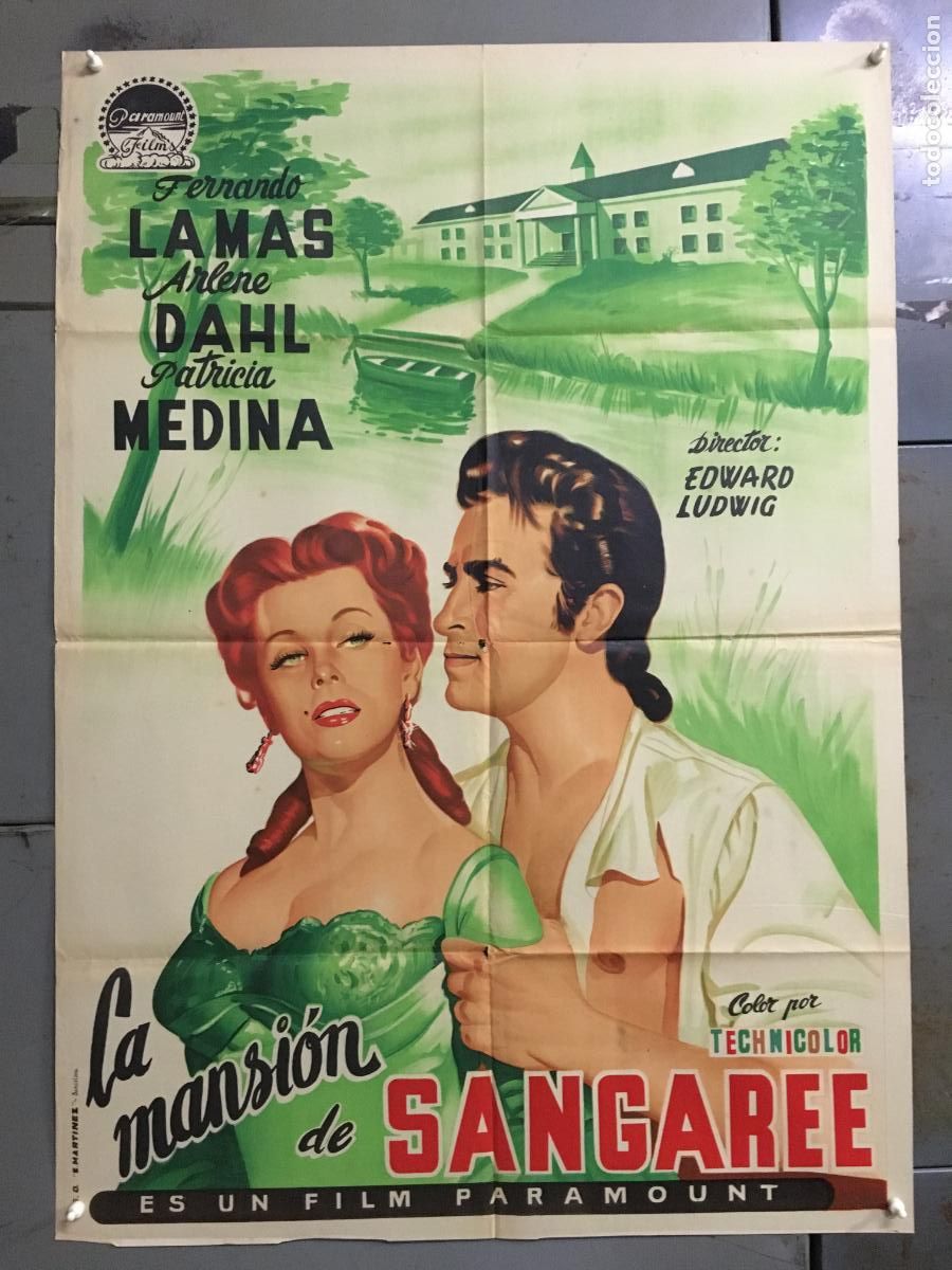 Cine: AFP15 LA MANSION DE SANGAREE ARLENE DAHL FERNANDO LAMAS POSTER ORIGINAL 70X100 ESTRENO LITOGRAFIA
