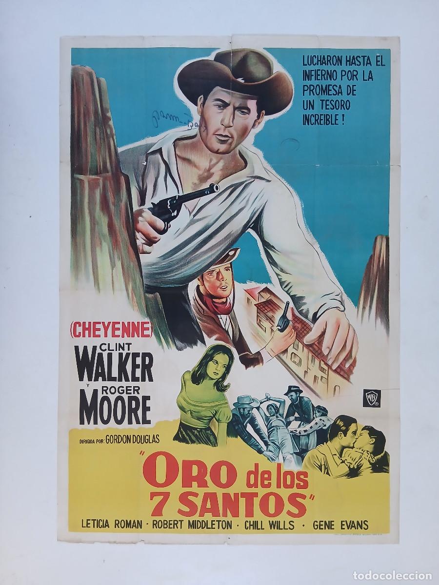 Cine: ORO DE LOS SIETE SANTOS (1961) cartel argentino 110x75 litografico CLINT WALKER ROGER MOORE