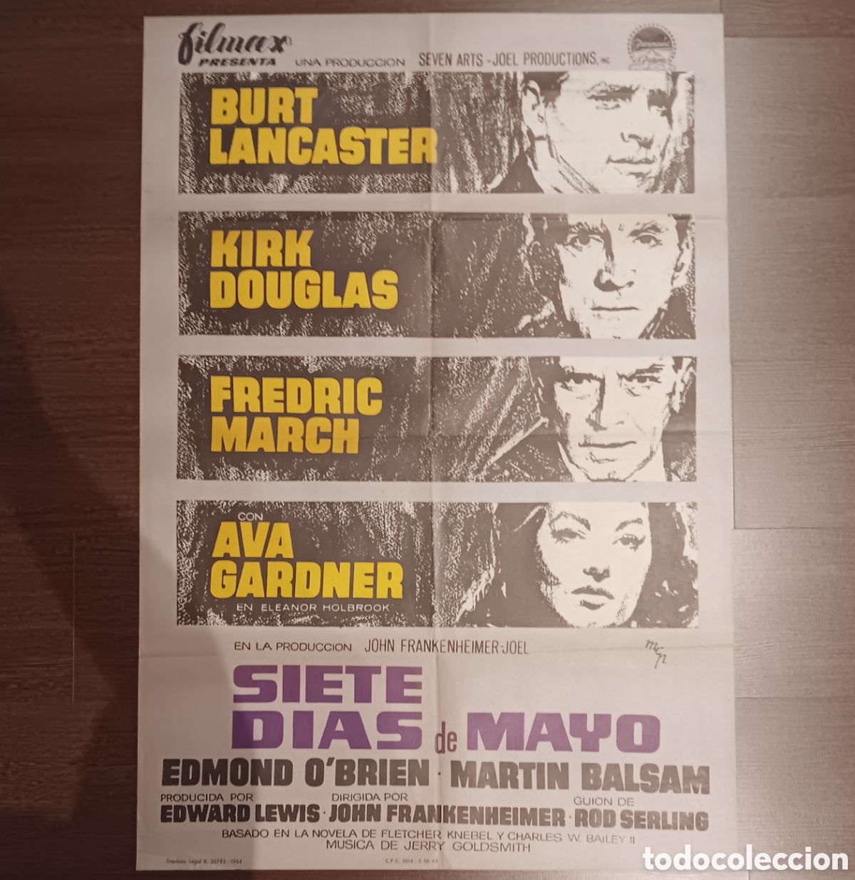 Cine: &rdquo;SIETE D&Iacute;AS DE MAYO&rdquo; CARTEL ORIGINAL ESTRENO 1964 BURT LANCASTER, KIRK DOUGLAS, AVA GARDNER