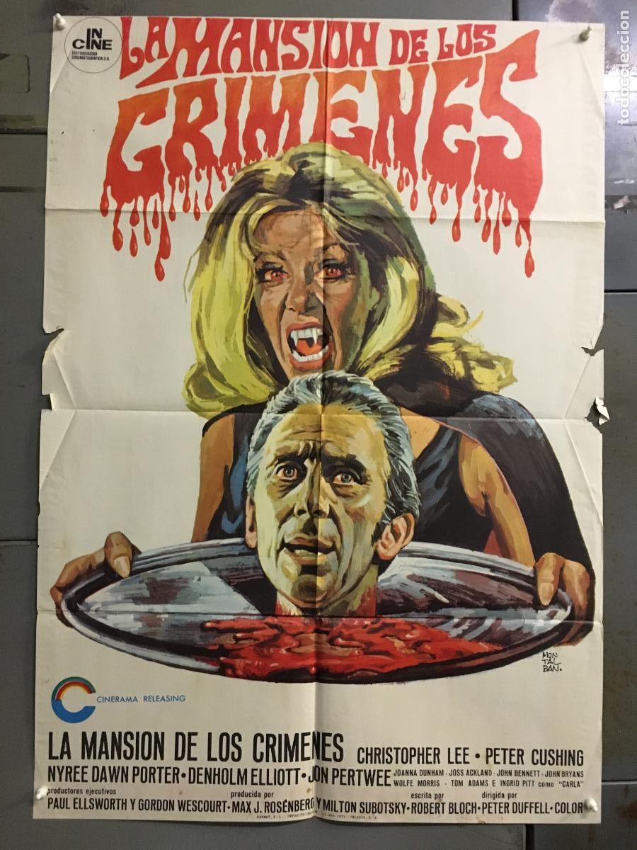 Cine: ODC C660 LA MANSION DE LOS CRIMENES CHRISTOPHER LEE INGRID PITT AMICUS POSTER ORIG 70X100 ESTRENO