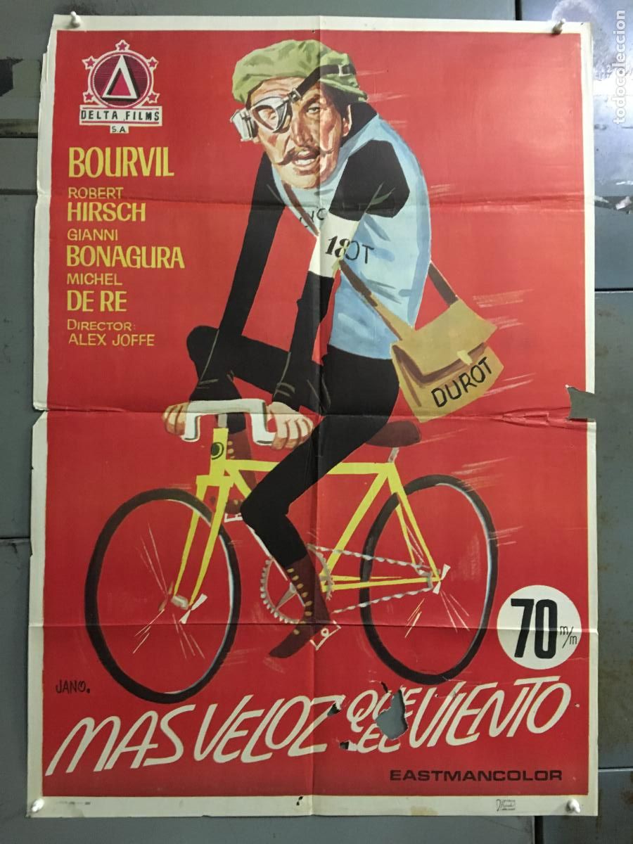 Cine: ODC C665 MAS VELOZ QUE EL VIENTO BOURVIL BICICLETA 70 M/M POSTER ORIGINAL 70X100 ESTRENO
