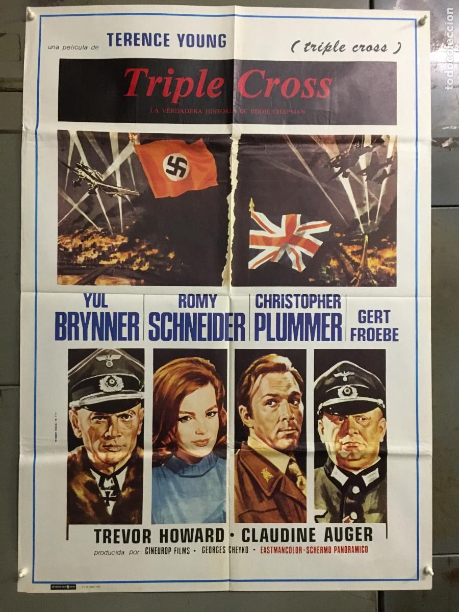 Cine: ODC C666 TRIPLE CROSS CHRISTOPHER PLUMMER ROMY SCHNEIDER BRYNNER POSTER ORIGINAL 70X100 ESPA&Ntilde;OL R-80