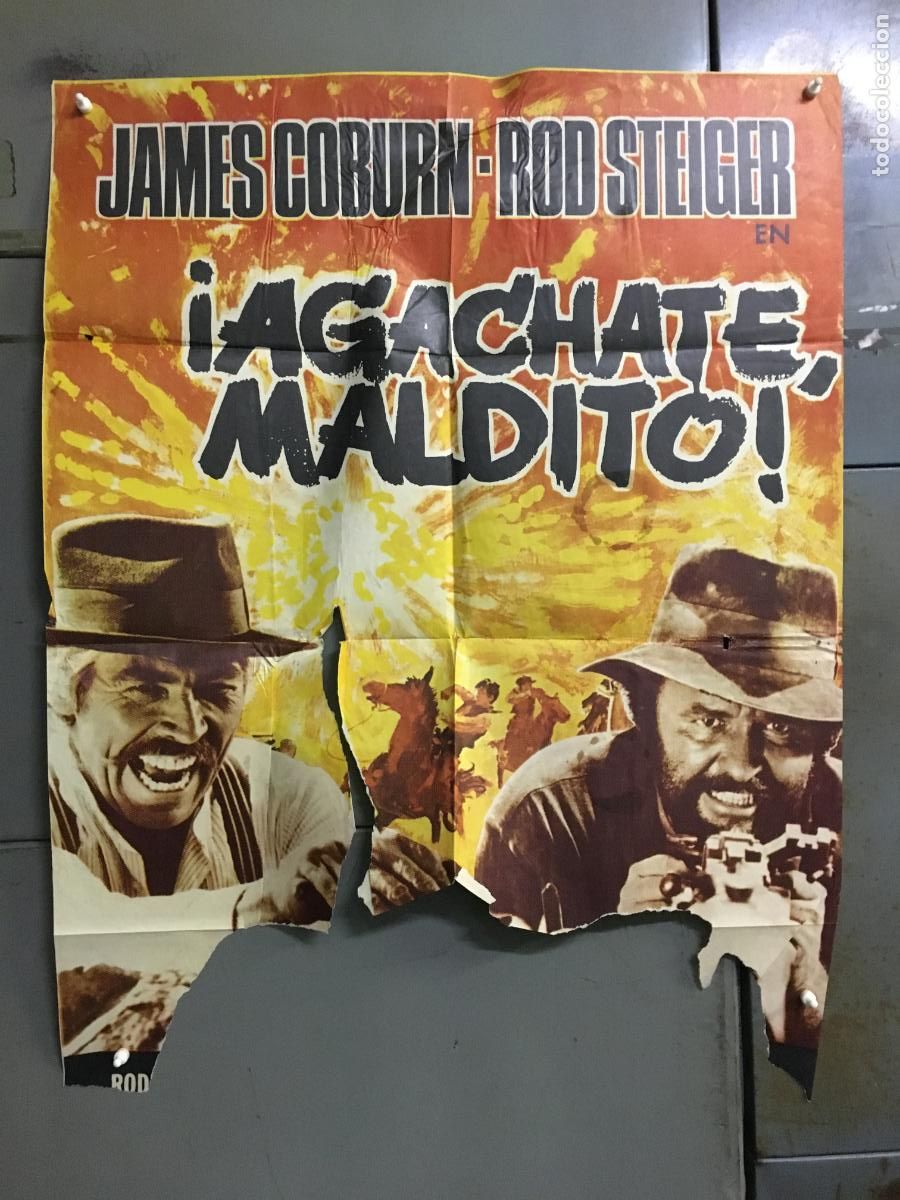 Cine: ODC C694 AGACHATE MALDITO SERGIO LEONE JAMES COBURN POSTER ORIGINAL 70X100 ESTRENO