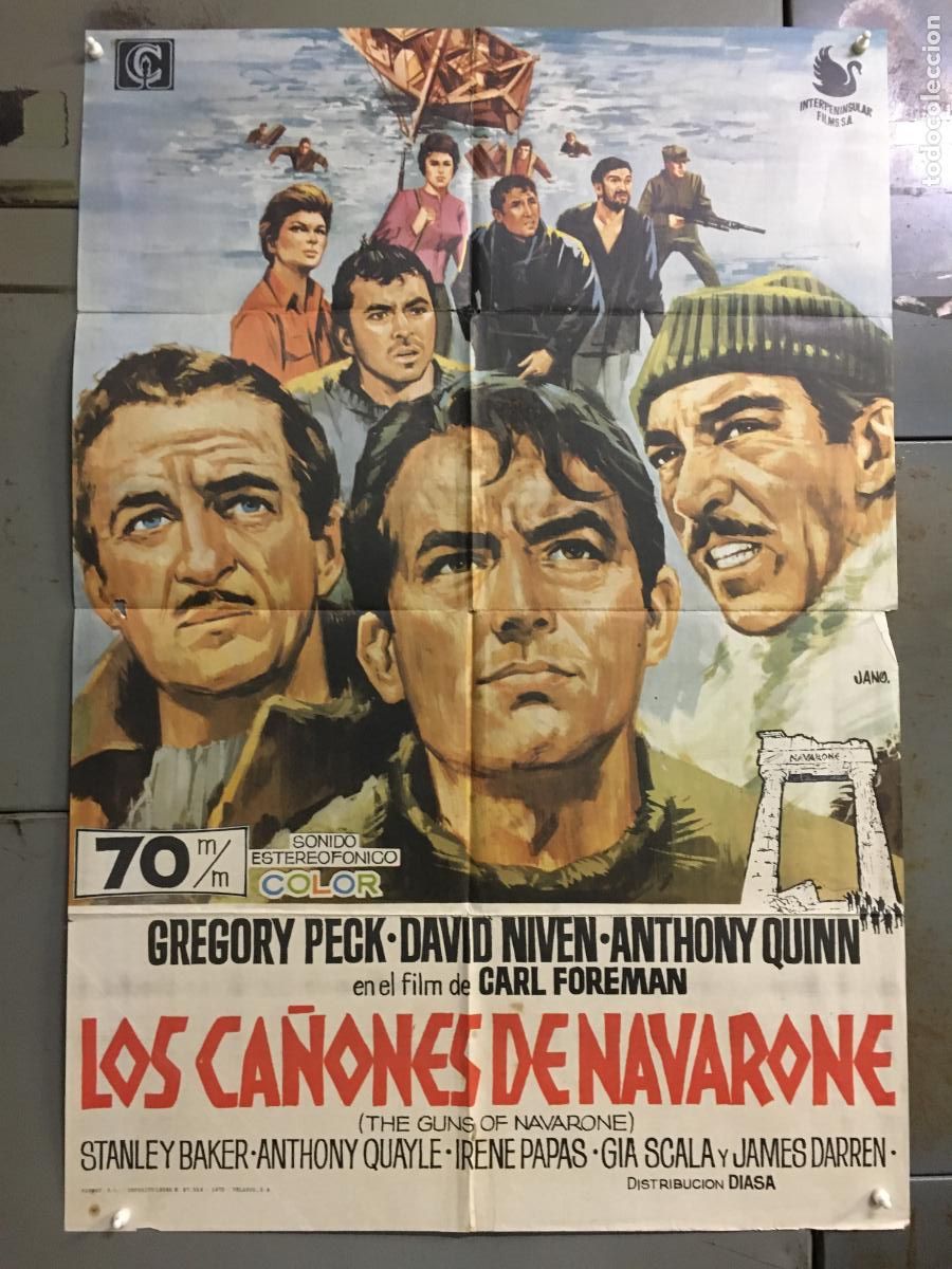 Kino: ODC C700 LOS CA&Ntilde;ONES DE NAVARONE GREGORY PECK JANO POSTER ORIGINAL 70X100 ESPA&Ntilde;OL R-70