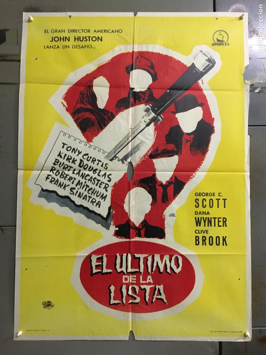 Cine: ODC C701 EL ULTIMO DE LA LISTA KIRK DOUGLAS JOHN HUSTON POSTER ORIGINAL 70X100 ESTRENO