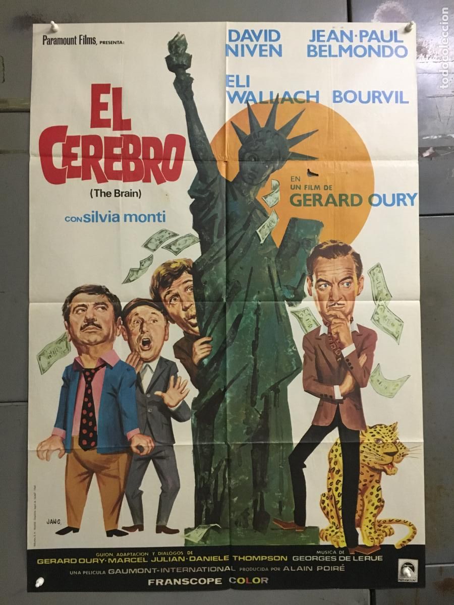 Cine: ODC C702 EL CEREBRO DAVID NIVEN JEAN-PAUL BELMONDO BOURVIL POSTER ORIGINAL 70X100 ESTRENO