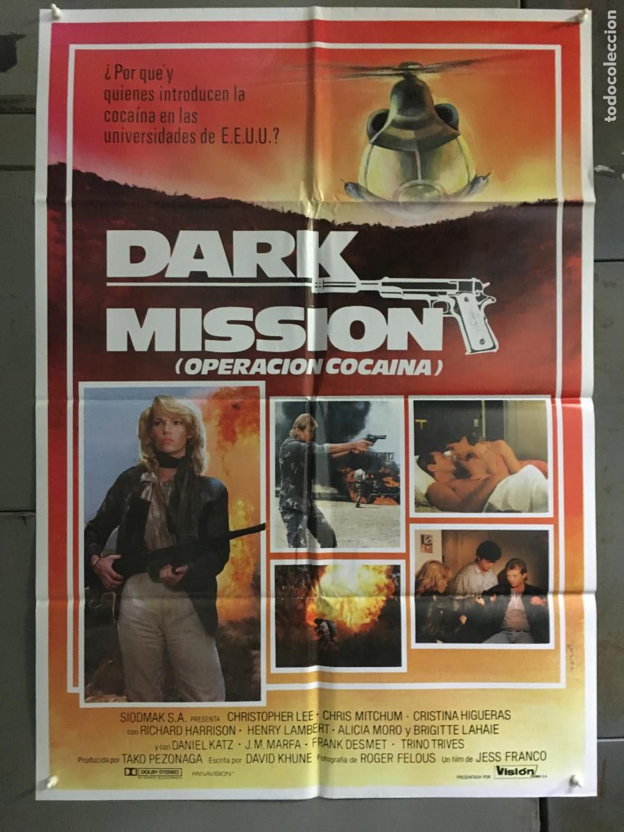 Cine: AFP31 DARK MISSION OPERACION COCAINA JESUS FRANCO POSTER ORIGINAL ESTRENO 70X100