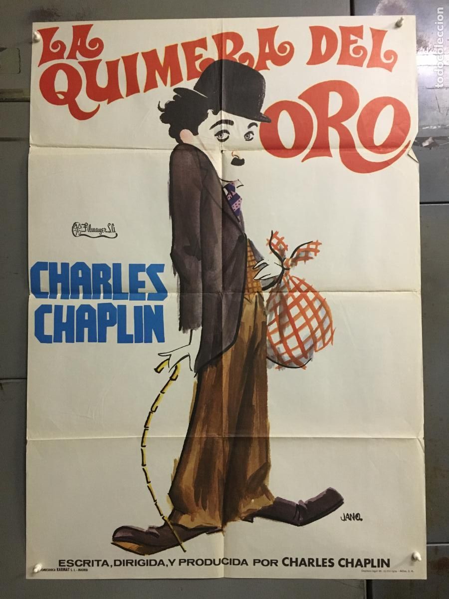 Cine: AFP45 LA QUIMERA DEL ORO CHARLES CHAPLIN POSTER ORIGINAL 70X100 ESPA&Ntilde;OL