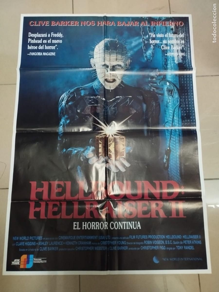 Cine: ANTIGUO CARTEL DE CINE / OLD MOVIE POSTER: HELLBOUND: HELLRAISER II- Original RANDEL Tony Director