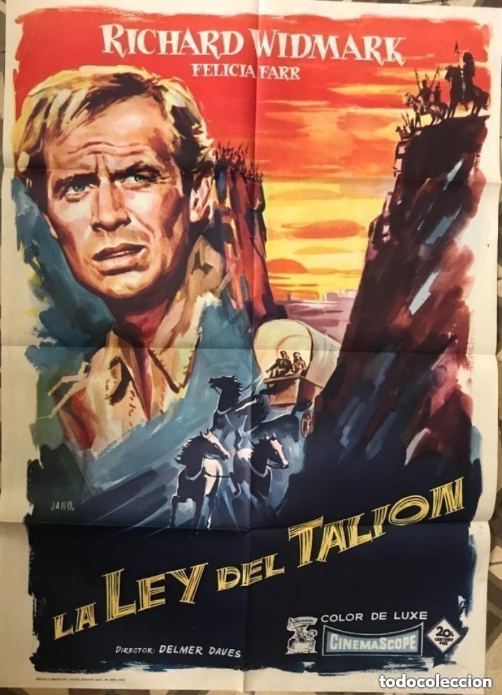 Cine: Cartel p&oacute;ster de cine La ley del tali&oacute;n.Richard Widmark. Dibujante Jano