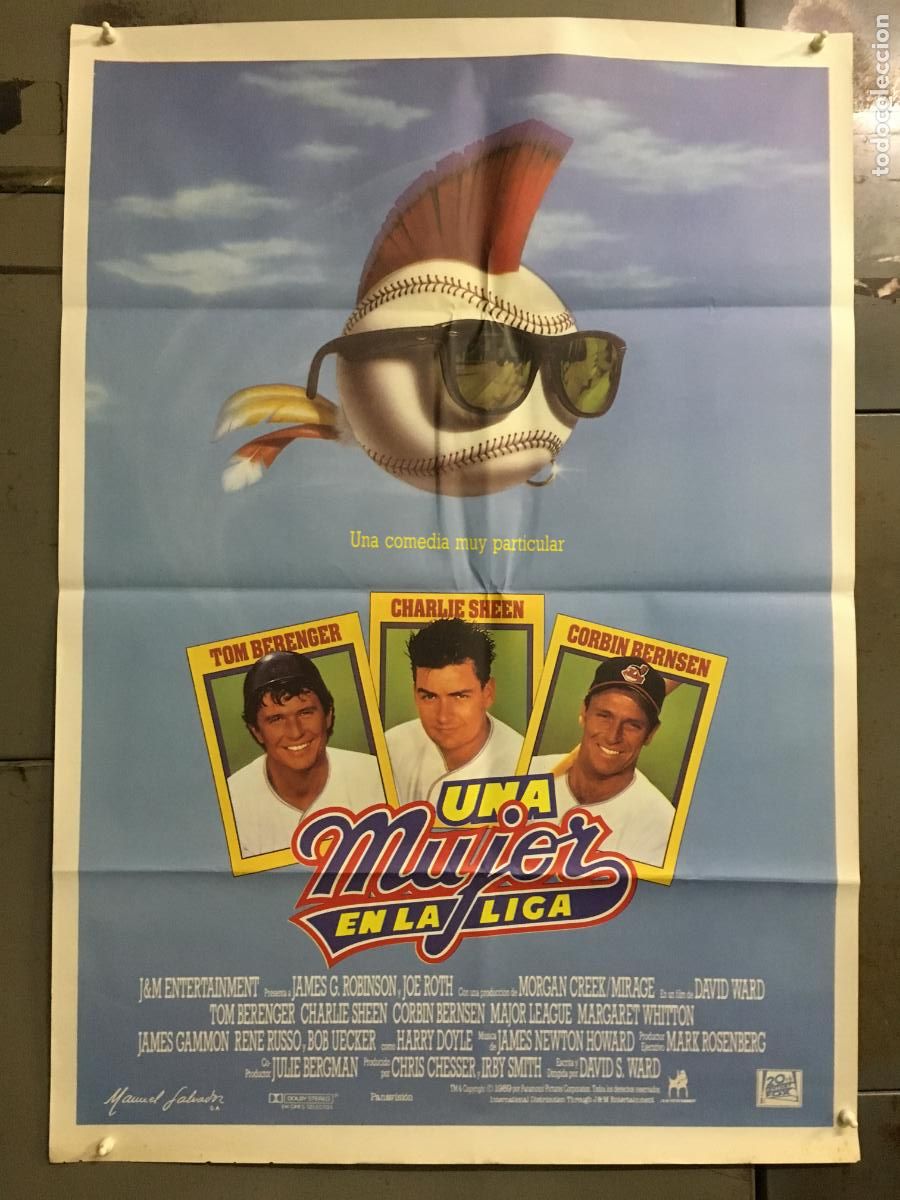 Kino: AFQ13 UNA MUJER EN LA LIGA TOM BERENGER CHARLIE SHEEN BEISBOL POSTER ORIGINAL 70X100 ESTRENO h6