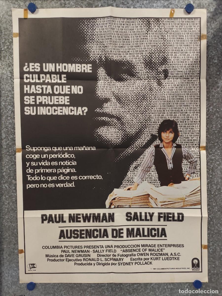 Cine: AUSENCIA DE MALICIA. PAUL NEWMAN, SALLY FIELD, SYDNEY POLLACK. A&Ntilde;O 1981. POSTER ORIGINAL