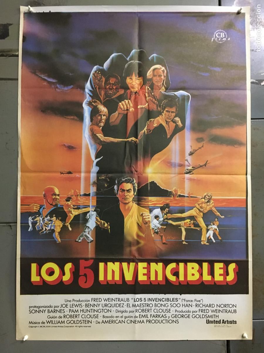 Cine: AFQ52 LOS 5 INVENCIBLES JOE LEWIS BENNY URQUIDEZ POSTER ORIGINAL 70X100 ESTRENO h4