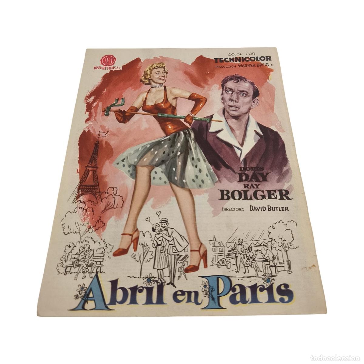 Cine: Abril en Par&iacute;s (1952) - Prospecto de Prensa / Gu&iacute;a de Mano Original (Doris Day, Ray Bolger, 27x22 cm