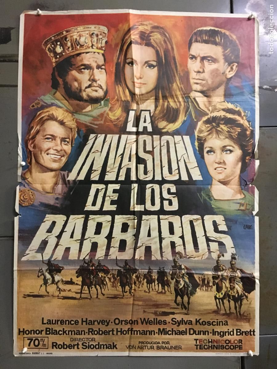 Cine: ODC C772 LA INVASION DE LOS BARBAROS ORSON WELLES LAURENCE HARVEY KOSCINA POSTER ORIG 70X100 ESTRENO
