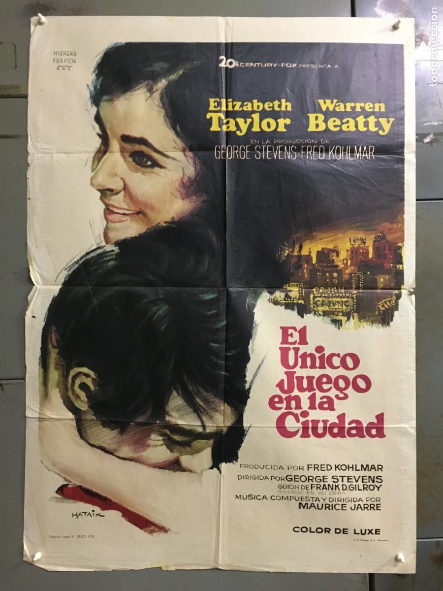 Cin&eacute;ma: ODC C806 EL UNICO JUEGO EN LA CIUDAD ELIZABETH TAYLOR WARREN BEATTY POSTER ORIGINAL ESTRENO 70X100