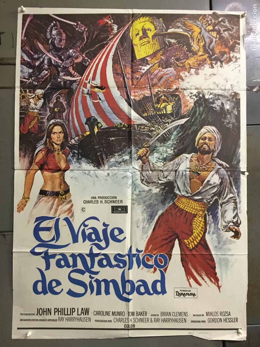 Cine: ODC C809 EL VIAJE FANTASTICO DE SIMBAD RAY HARRYHAUSEN CAROLINE MUNRO POSTER ORIGINAL 70X100 ESTRENO