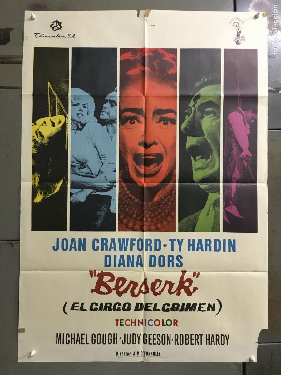 Cine: ODC C819 EL CIRCO DEL CRIMEN BERSERK JOAN CRAWFORD POSTER ORIGINAL ESTRENO 70X100