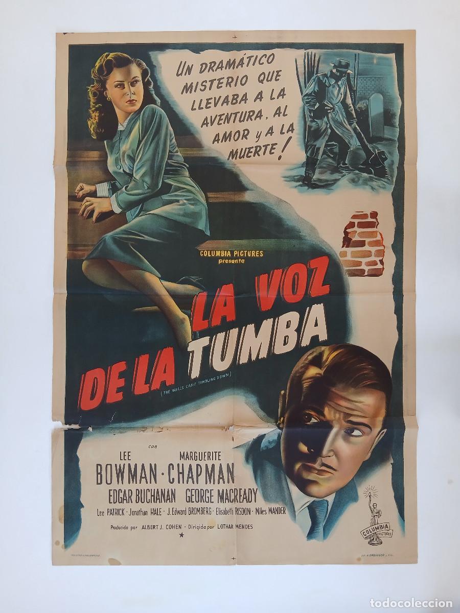 Cine: LA VOZ DE LA TUMBA (1946) cartel argentino 110x75 litografico NOIR SUSPENSE LEE BOWMAN