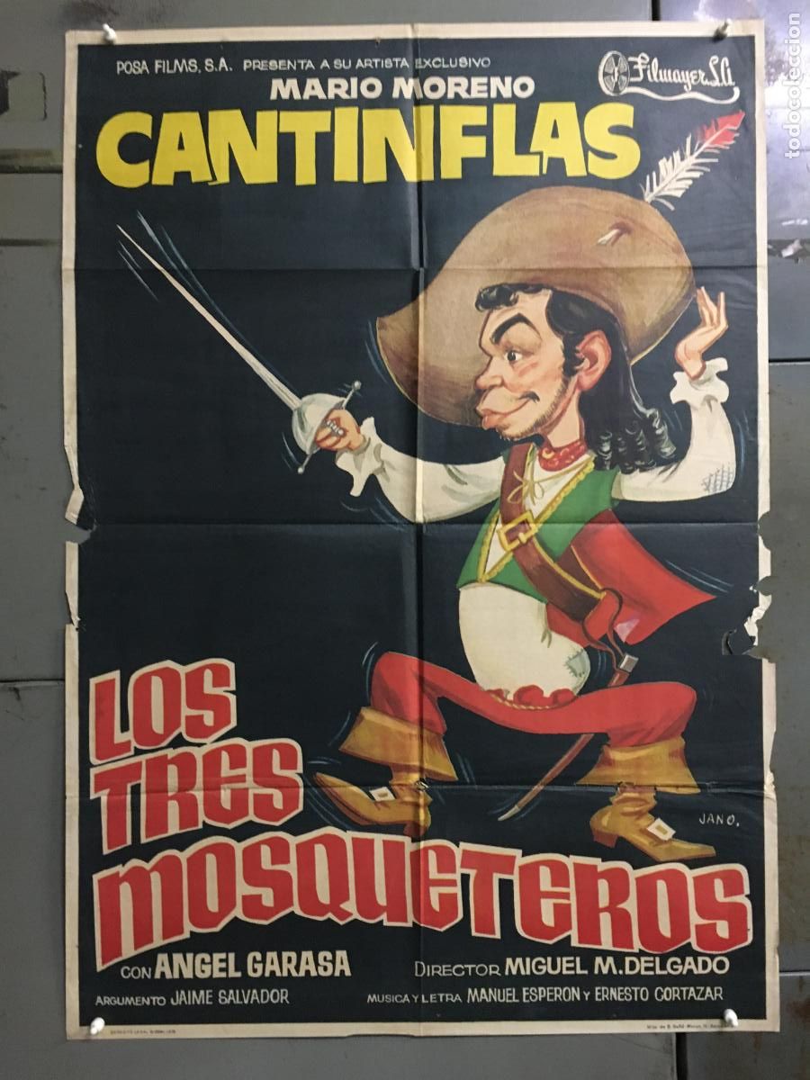 Cinema: ODC C827 LOS TRES MOSQUETEROS CANTINFLAS JANO POSTER ORIGINAL 70X100 ESPA&Ntilde;OL R-70