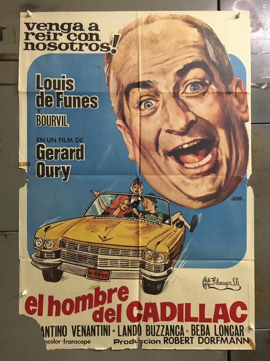 Cine: ODC C841 EL HOMBRE DEL CADILLAC BOURVIL LOUIS DE FUNES POSTER ORIGINAL ESPA&Ntilde;OL 70X100 R-75
