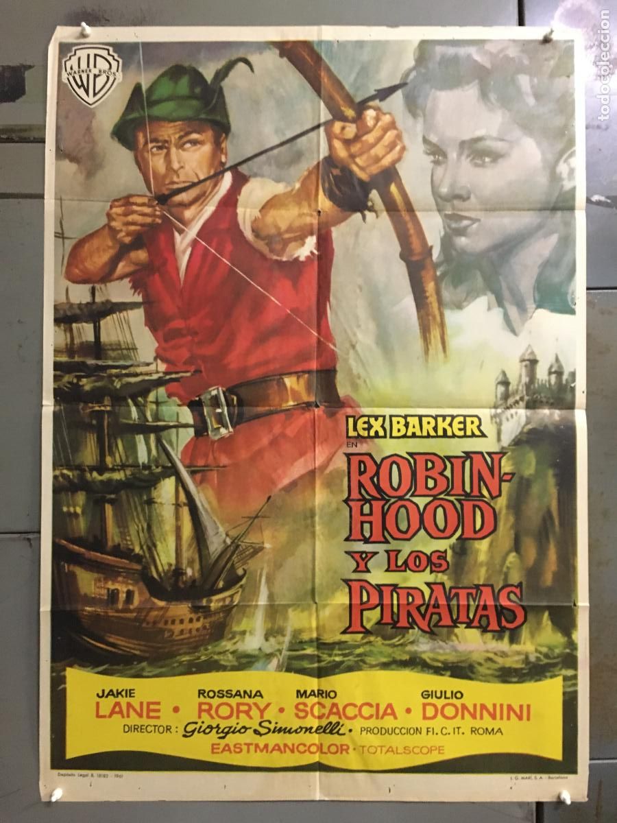Cine: ODC C847 ROBIN HOOD Y LOS PIRATAS LEX BARKER POSTER ORIGINAL 70X100 ESTRENO