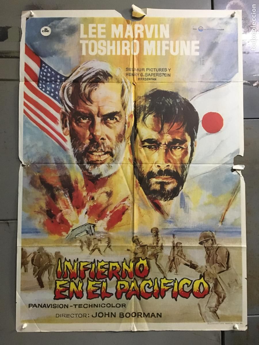 Cinema: ODC C855 INFIERNO EN EL PACIFICO LEE MARVIN TOSHIRO MIFUNE POSTER ORIGINAL 70X100 ESTRENO