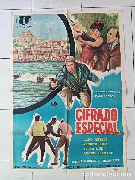 Cine: VKD 2630 CIFRADO ESPECIAL LANG JEFFRIES HELGA LINE EURO SPY POSTER ORIGINAL 70X100 ESTRENO