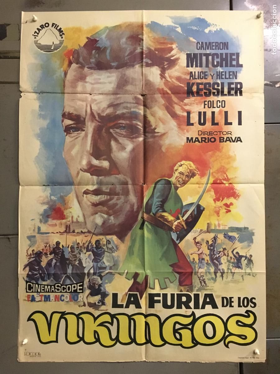 Cine: ODC C886 LA FURIA DE LOS VIKINGOS MARIO BAVA CAMERON MITCHELL POSTER ORIGINAL 70X100 ESTRENO