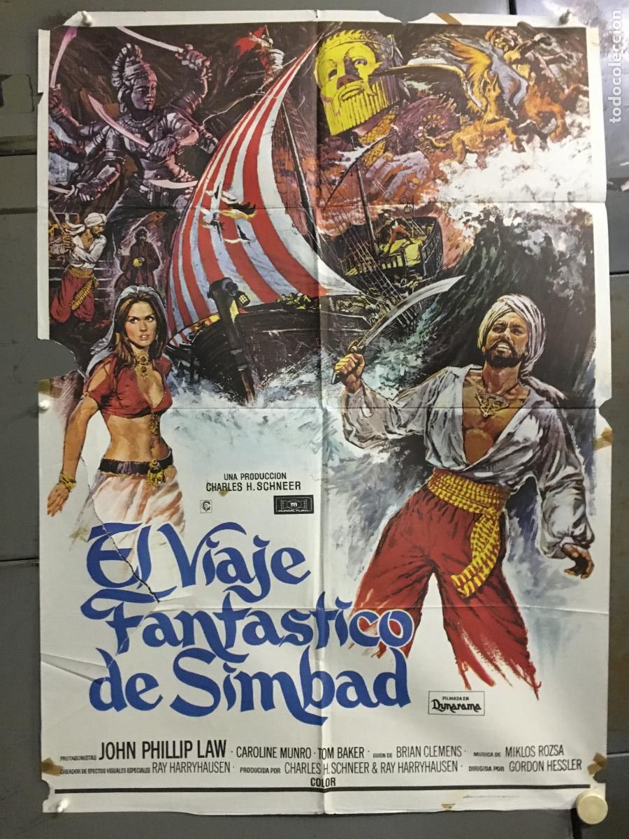 Cine: ODC C910 EL VIAJE FANTASTICO DE SIMBAD RAY HARRYHAUSEN CAROLINE MUNRO POSTER ORIGINAL 70X100 ESTRENO