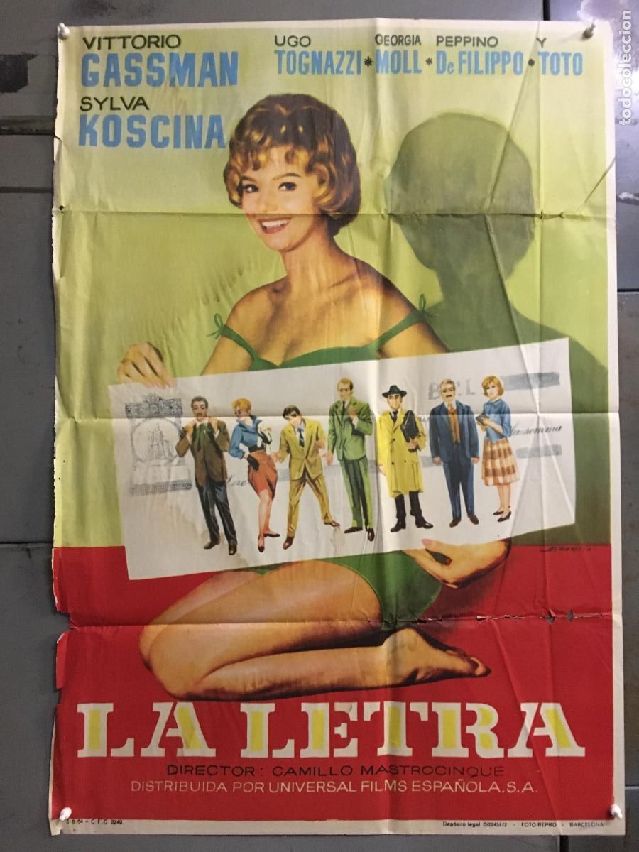Cine: ODC C917 LA LETRA VITTORIO GASSMAN SYLVA KOSCINA TOTO POSTER ORIGINAL 70X100 ESTRENO