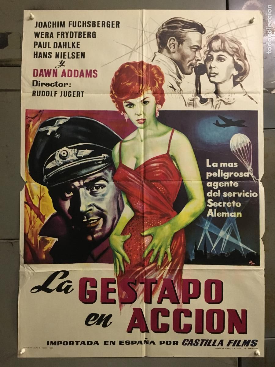Cine: ODC C937 LA GESTAPO ENTRA EN ACCION DAWN ADDAMS JOACHIM FUCHSBERGER POSTER ORIGINAL 70X100 ESTRENO