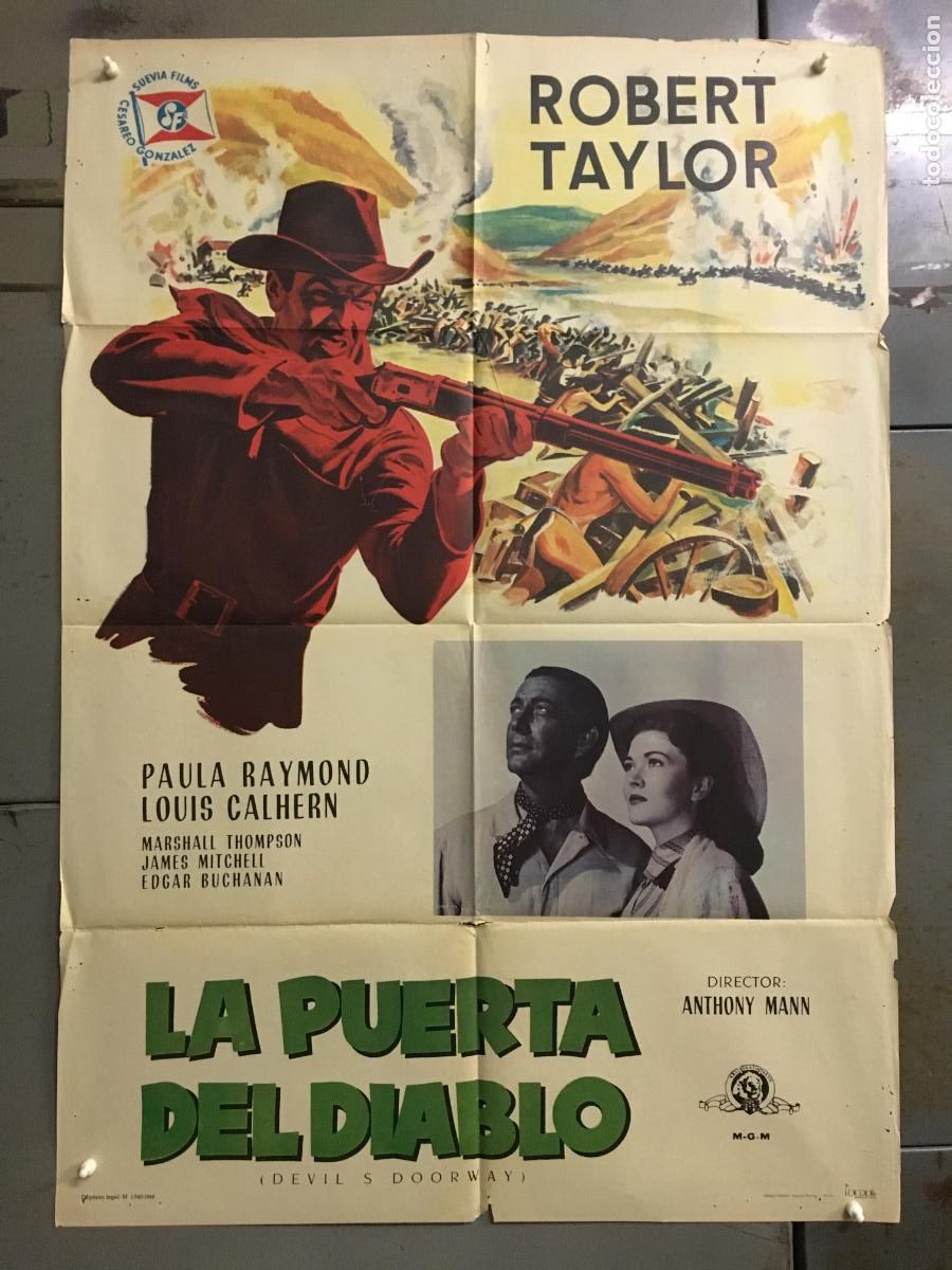 Cine: ODC C943 LA PUERTA DEL DIABLO ROBERT TAYLOR INDIOS POSTER ORIGINAL 70X100 ESTRENO