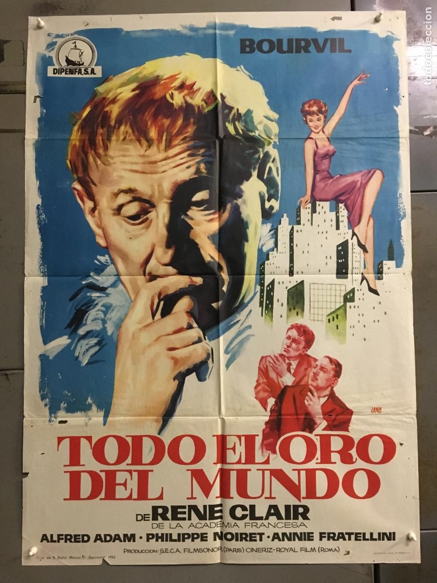 Cine: ODC C946 TODO EL ORO DEL MUNDO RENE CLAIR BOURVIL POSTER ORIGINAL 70X100 ESTRENO
