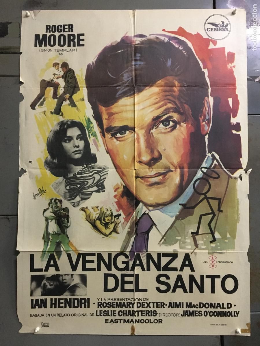 Cine: ODC C947 LA VENGANZA DEL SANTO SIMON TEMPLAR ROGER MOORE POSTER ORIGINAL 70X100 ESTRENO