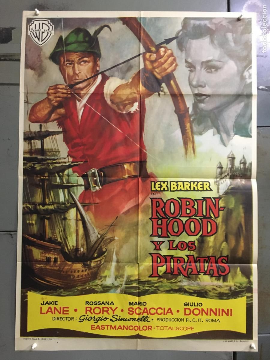Cine: ODC C948 ROBIN HOOD Y LOS PIRATAS LEX BARKER POSTER ORIGINAL 70X100 ESTRENO