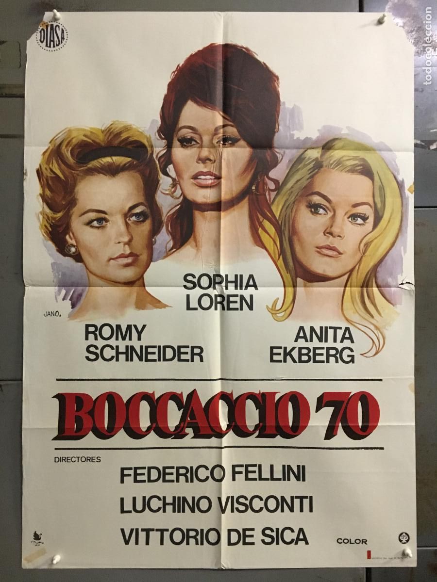 Cine: ODC C949 BOCACCIO 70 SOFIA LOREN VISCONTI DE SICA ROMY SCHNEIDER FELLINI POSTER ORIG 70X100 ESTRENO