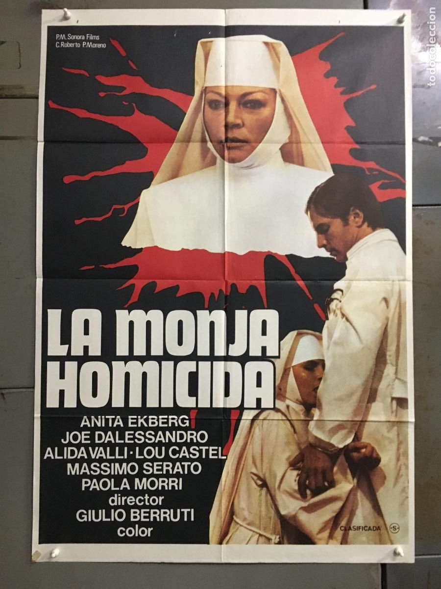 Cine: ODC C962 LA MONJA HOMICIDA ANITA EKBERG JOE D'ALLESANDRO POSTER ORIGINAL 70X100 ESTRENO