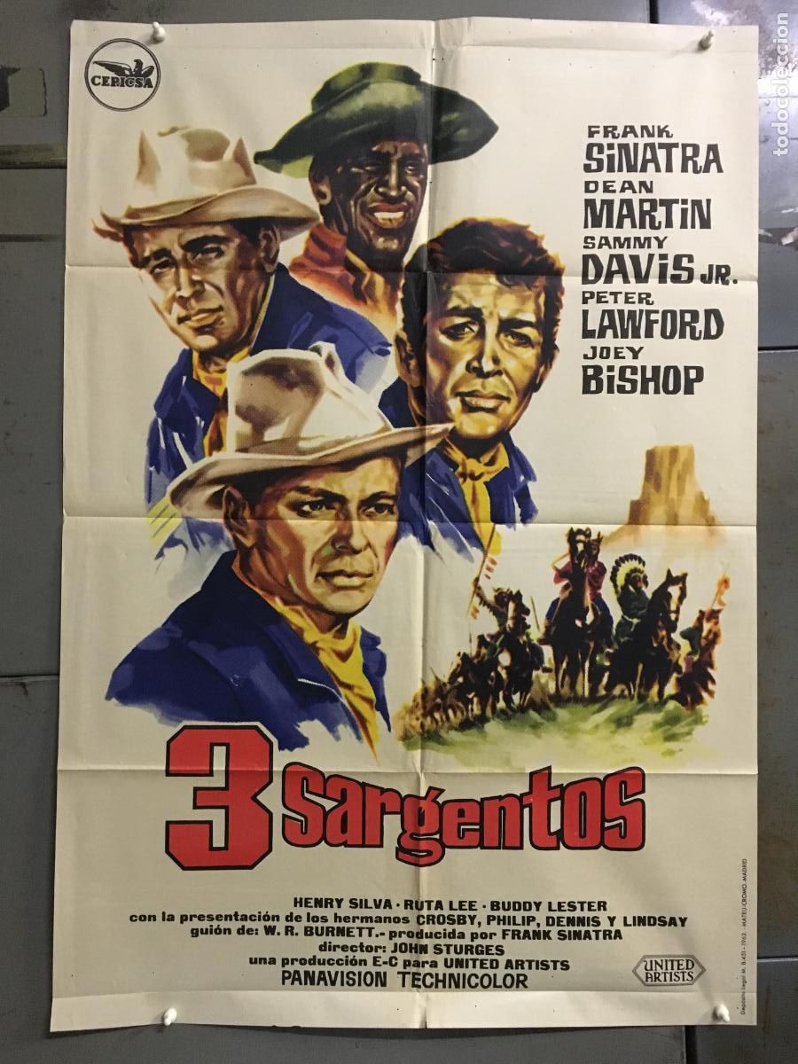 Cine: ODC C963 3 SARGENTOS FRANK SINATRA DEAN MARTIN SAMMY DAVIS Jr RAT PACK POSTER ORIGIN 70X100 ESTRENO