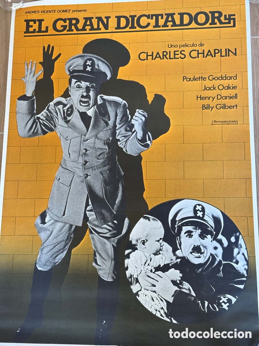 Cinema: EL GRAN DICTADOR CHARLES CHAPLIN POSTER ORIGINAL ESTRENO PAULETTE GODDARD 1983